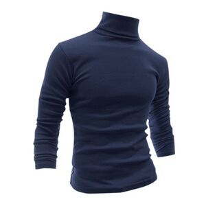 Dark Blue Turtleneck Top Slim Fit Long Sleeve Pullover Turtle Neck Shirt
